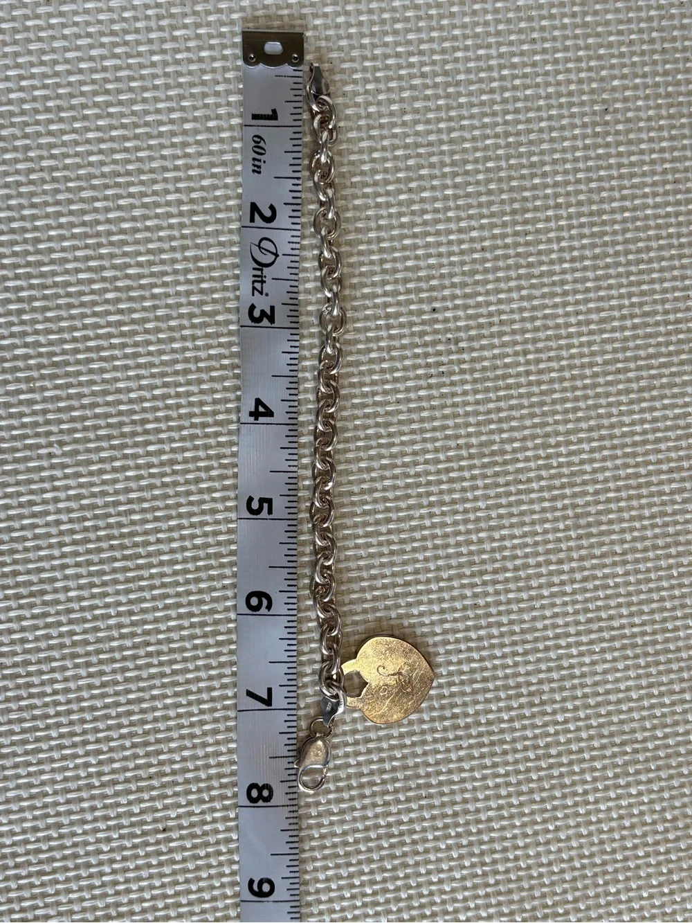 Sterling Silver 925 Thick Chain Bracelet Heart Charm